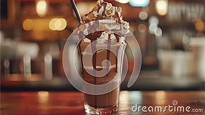Drink: Chocolate milkshake with whipped cream it looked very delicious. Stock Photo